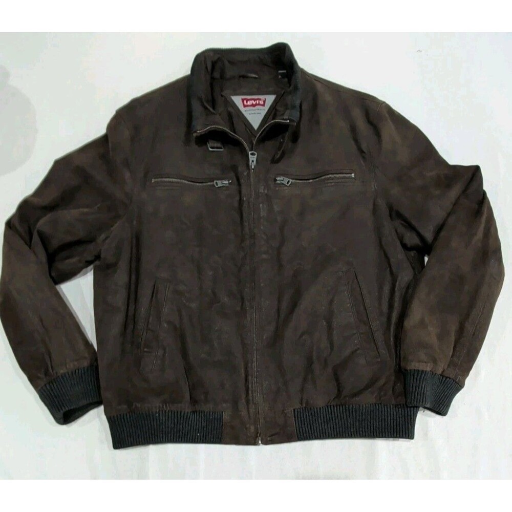 Levi's Genuine Leather Brown Cafe Biker Jacket Men's Size XXL 2XL
